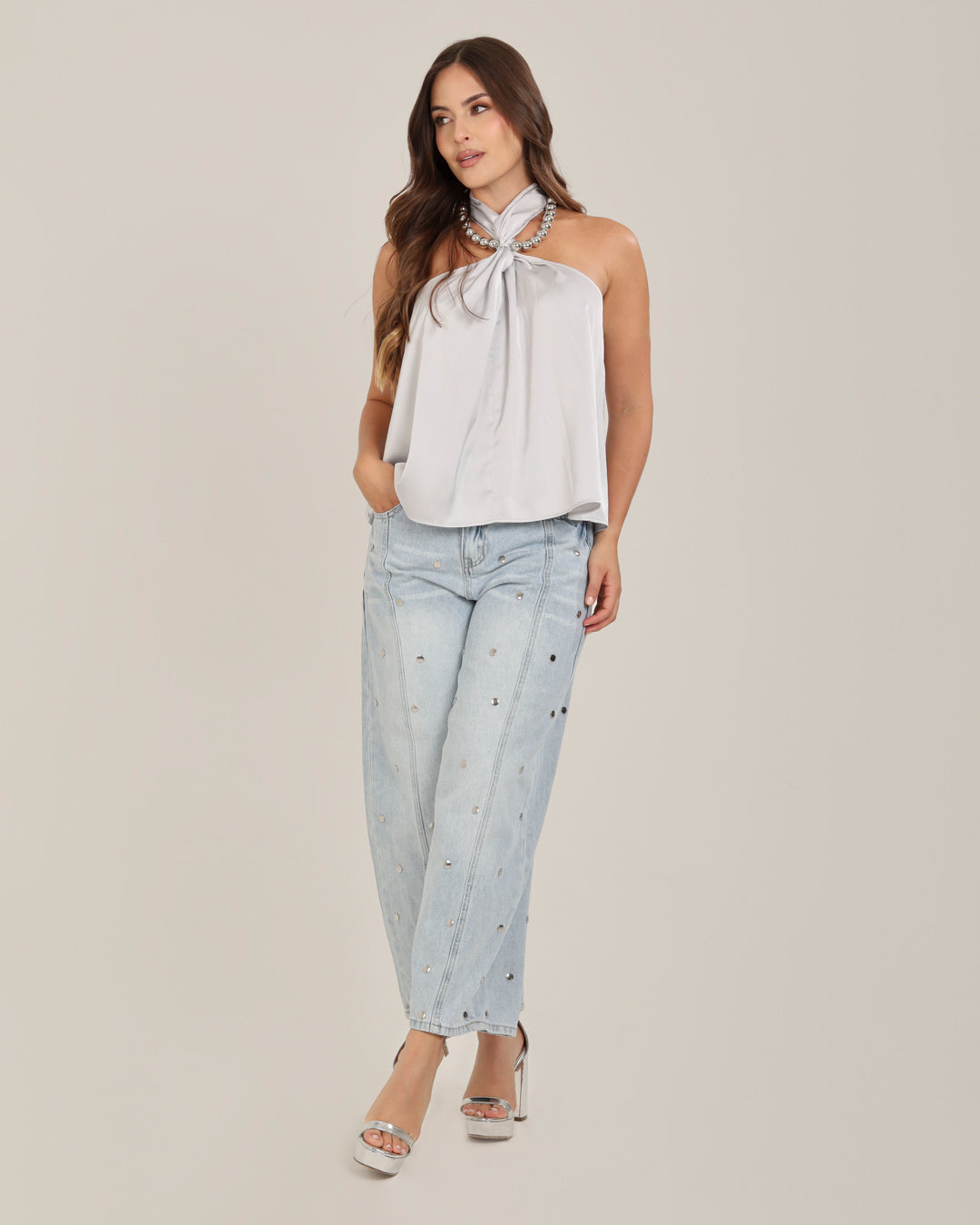 Top Foulard Céleste