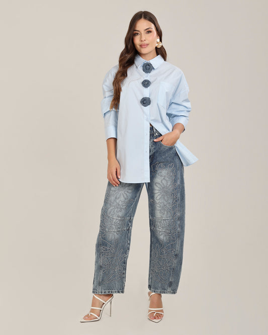 Camisa Fleurie Bleu Ciel